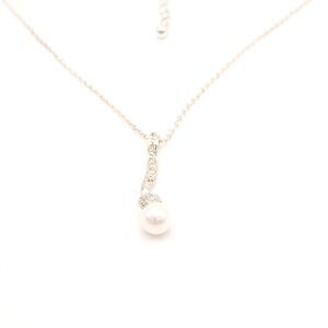 Silver Tone Crystal Faux Pearl Pendant Necklace‎ 16in Adjustable